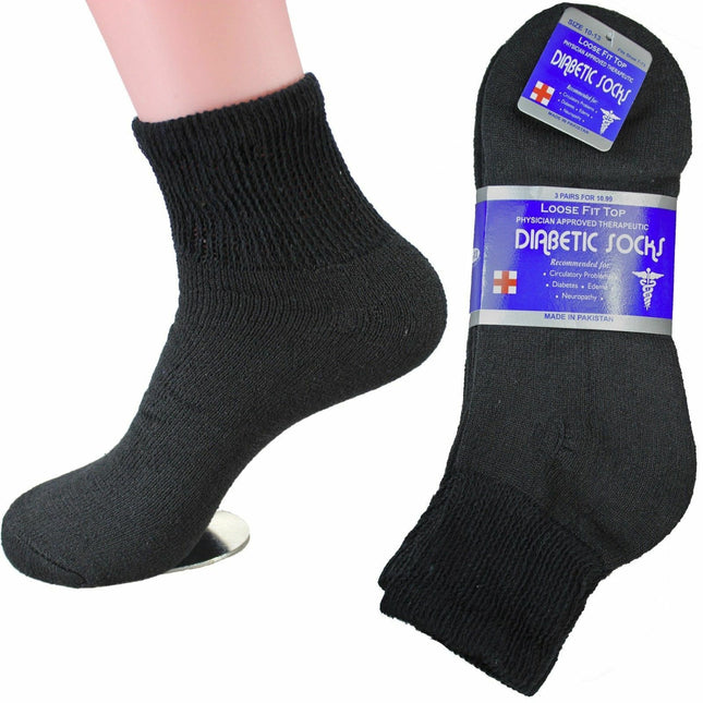 12 PAIRS PACK MEN'S & WOMEN'S COTTON DIABETIC ANKLE SOCKS BLACK GREY WHITE SIZE 9-11,10-13,13-15