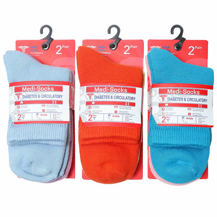 Diamond Star Diabetic Socks Combed Cotton Women's Ankle Socks Health Circulatory Physicians Approved Non Binding Top 6 Pack 9-11 Mixed Color