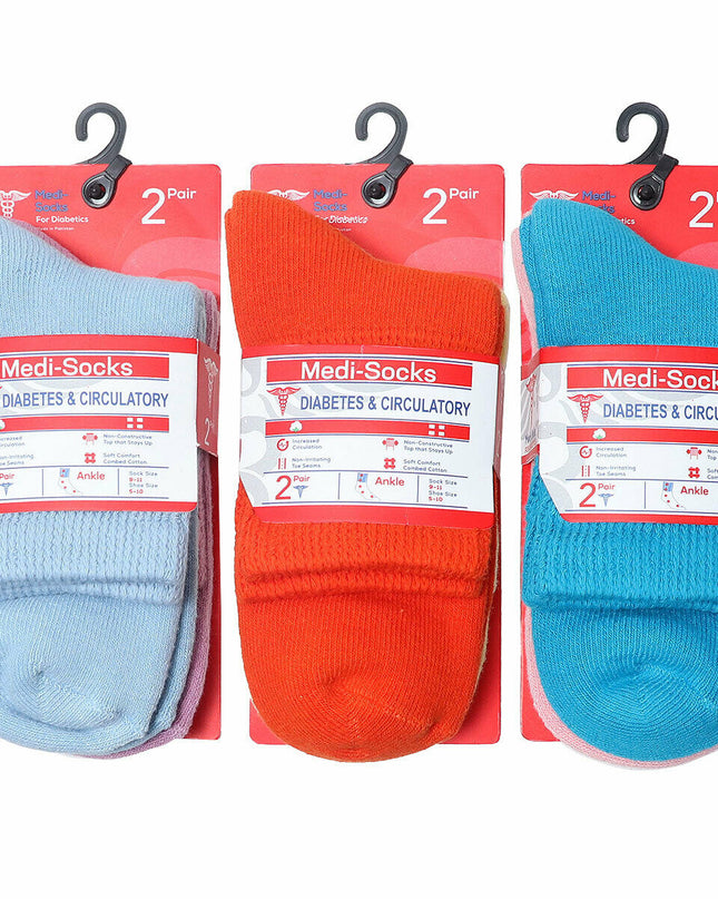 Diamond Star Diabetic Socks Combed Cotton Women's Ankle Socks Health Circulatory Physicians Approved Non Binding Top 6 Pack 9-11 Mixed Color