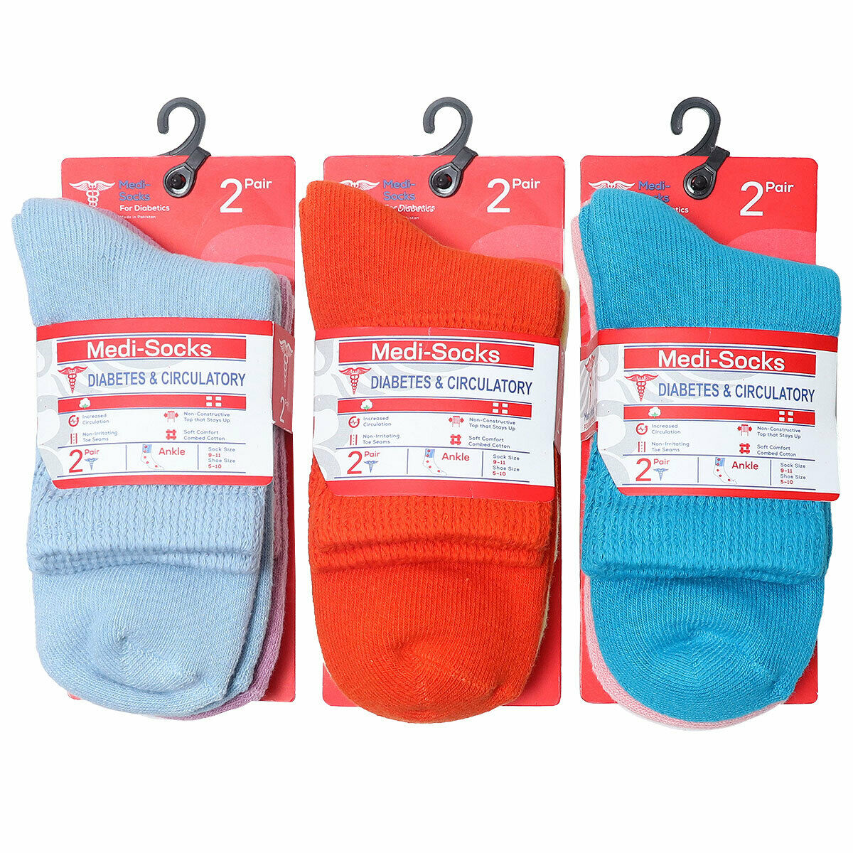 Diamond Star Diabetic Socks Combed Cotton Women's Ankle Socks Health Circulatory Physicians Approved Non Binding Top 6 Pack 9-11 Mixed Color