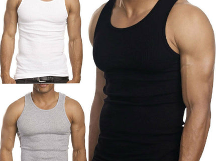 6 Packs Men's 100% Cotton Tank Top A-Shirt Undershirt Ribbed Black White Gray