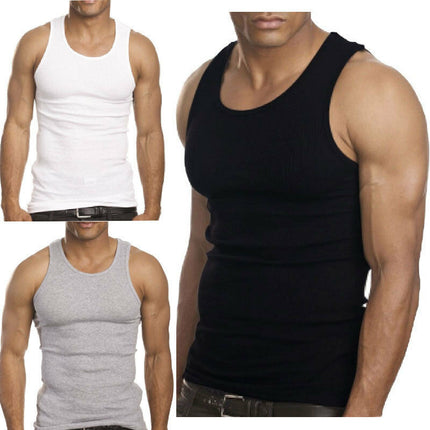 6 Packs Men's 100% Cotton Tank Top A-Shirt Undershirt Ribbed Black White Gray
