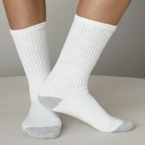 New Lot 12 Pairs Men's White Solid Sports Crew Socks Cotton USA Long Size 10-13