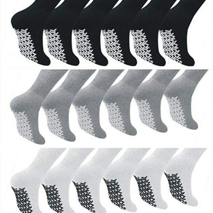 Diamond Star Anti Skid Socks Non Slip Non Binding with Grips Hospital Diabetic Crew Socks for Men Women (12 Pack Black, Men Women 9-11 Shoe Size 5-10)