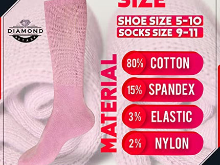 Compression Diabetic Socks Womens, for Neuropathy Pain, Cotton Premium Non-Binding Crew&Ankle Socks 9-11(6Pairs)