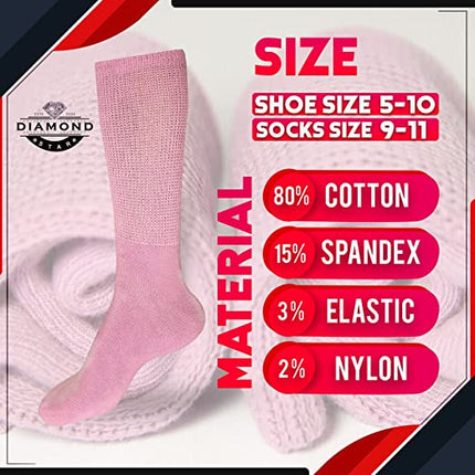 Compression Diabetic Socks Womens, for Neuropathy Pain, Cotton Premium Non-Binding Crew&Ankle Socks 9-11(6Pairs)
