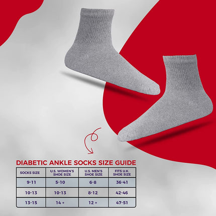 Diabetic Ankle Socks, Non-Binding Circulatory Doctor Approved Cushion Cotton Quarter Socks for Men’s Women’s 3,6,12 Pack