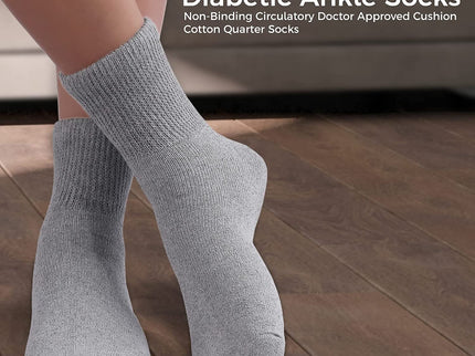 Diabetic Ankle Socks, Non-Binding Circulatory Doctor Approved Cushion Cotton Quarter Socks for Men’s Women’s 3,6,12 Pack