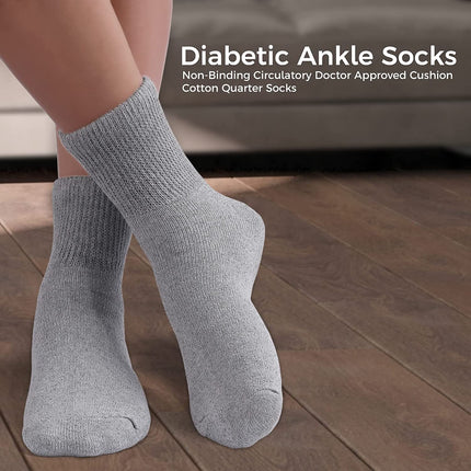 Diabetic Ankle Socks, Non-Binding Circulatory Doctor Approved Cushion Cotton Quarter Socks for Men’s Women’s 3,6,12 Pack
