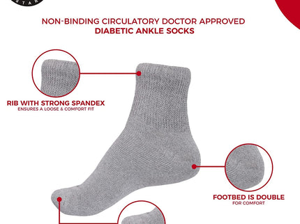 Diabetic Ankle Socks, Non-Binding Circulatory Doctor Approved Cushion Cotton Quarter Socks for Men’s Women’s 3,6,12 Pack