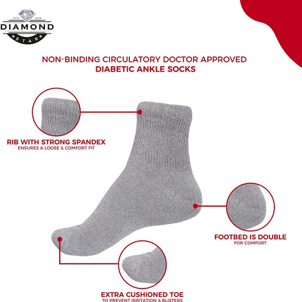 Diabetic Ankle Socks, Non-Binding Circulatory Doctor Approved Cushion Cotton Quarter Socks for Men’s Women’s 3,6,12 Pack