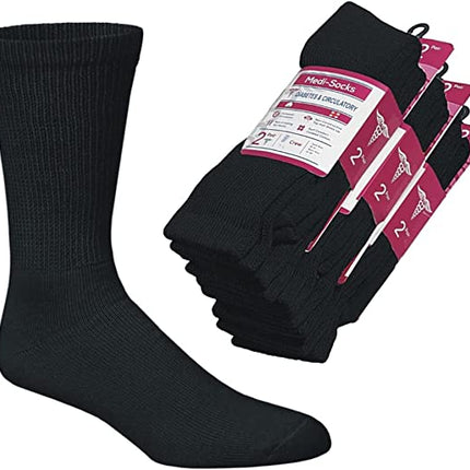 Compression Diabetic Socks Womens, for Neuropathy Pain, Cotton Premium Non-Binding Crew&Ankle Socks 9-11(6Pairs)