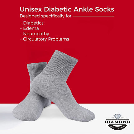 Diabetic Ankle Socks, Non-Binding Circulatory Doctor Approved Cushion Cotton Quarter Socks for Men’s Women’s 3,6,12 Pack