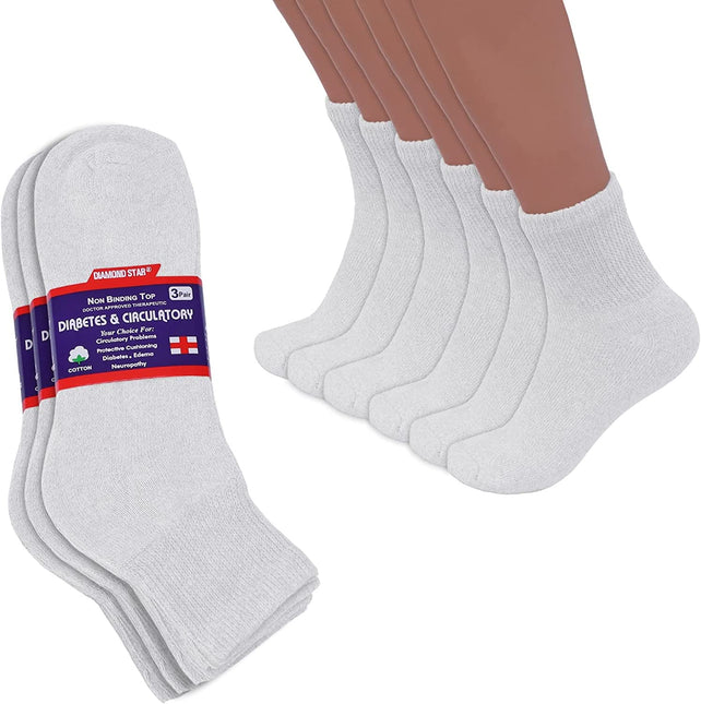 Diamond Star Diabetic Ankle Socks, Non-Binding Circulatory Doctor Approved Cushion Cotton Quarter Socks for Men’s Women’s 12 Pack