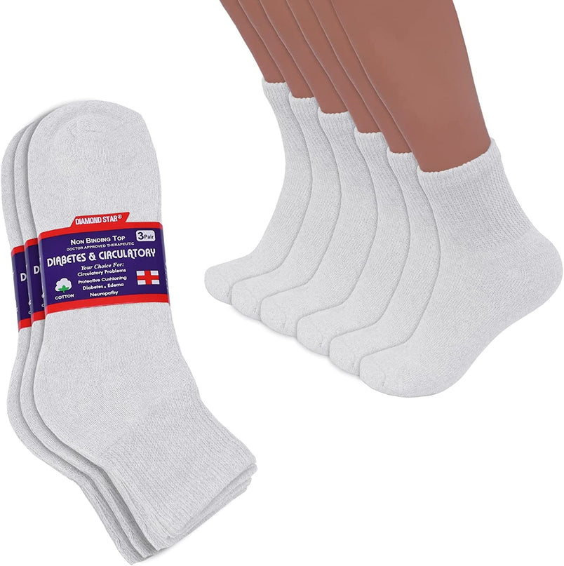 Diamond Star Diabetic Ankle Socks, Non-Binding Circulatory Doctor Approved Cushion Cotton Quarter Socks for Men’s Women’s 12 Pack