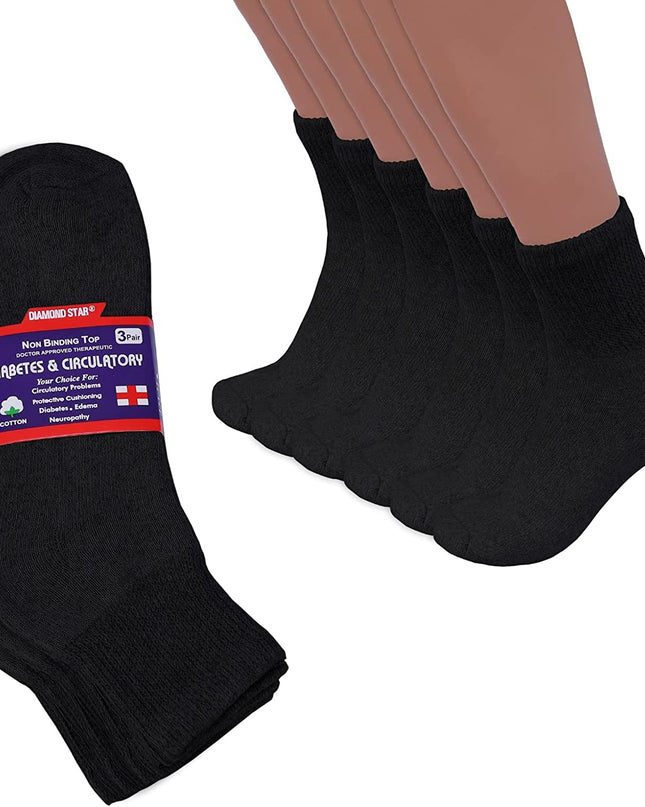 Diabetic Ankle Socks, Non-Binding Circulatory Doctor Approved Cushion Cotton Quarter Socks for Men’s Women’s 3,6,12 Pack