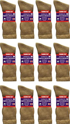 Diabetic Socks For Men Women Non-Binding Doctor Approved Diabetic Crew Socks Khaki/Beige 12 Pairs