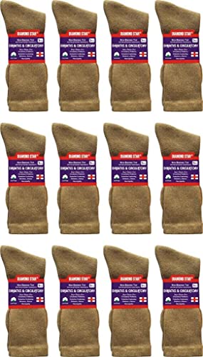 Diabetic Socks For Men Women Non-Binding Doctor Approved Diabetic Crew Socks Khaki/Beige 12 Pairs