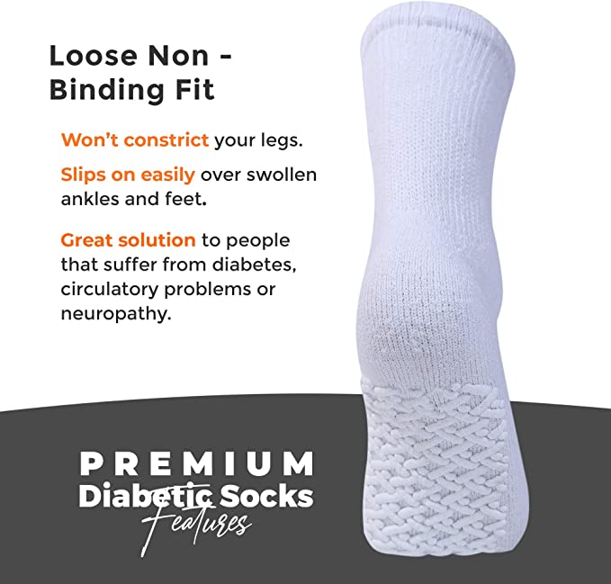 Diamond Star Anti Skid Socks Non Slip Non Binding with Grips Hospital Diabetic Crew Socks for Men Women (12 Pack Black, Men Women 9-11 Shoe Size 5-10)