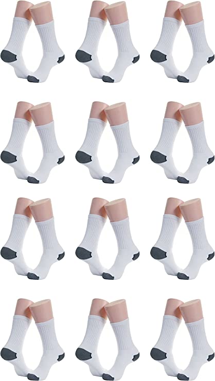 Men’s 12 Pairs Sports Crew Socks Cotton Heel/Toe Athletic Socks