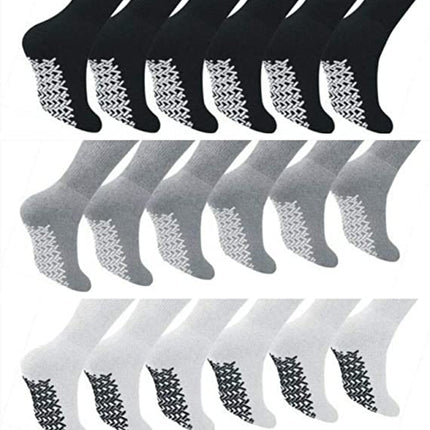 Diamond Star Anti Skid Socks Non Slip Non Binding with Grips Hospital Diabetic Crew Socks for Men Women (6 Pack Grey, Men 10-13 Shoe Size 7-12)
