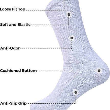 Diamond Star Anti Skid Socks Non Slip Non Binding with Grips Hospital Diabetic Crew Socks for Men Women (12 Pack Black, Men Women 9-11 Shoe Size 5-10)
