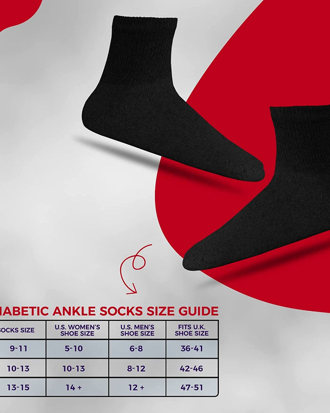 Diabetic Ankle Socks, Non-Binding Circulatory Doctor Approved Cushion Cotton Quarter Socks for Men’s Women’s 3,6,12 Pack