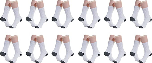 Men’s 12 Pairs Sports Crew Socks Cotton Heel/Toe Athletic Socks