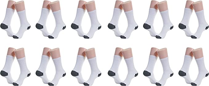 Men’s 12 Pairs Sports Crew Socks Cotton Heel/Toe Athletic Socks