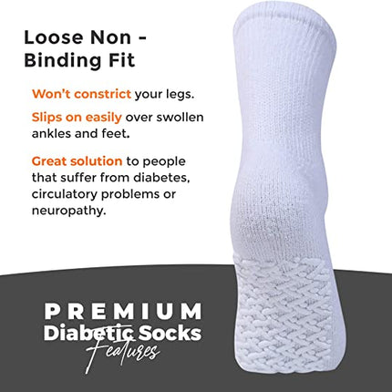 Diamond Star Anti Skid Socks Non Slip Non Binding with Grips Hospital Diabetic Crew Socks for Men Women (6 Pack Grey, Men 10-13 Shoe Size 7-12)