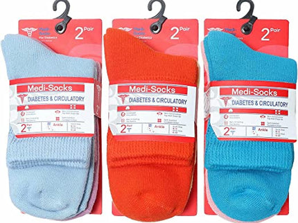 Compression Diabetic Socks Womens, for Neuropathy Pain, Cotton Premium Non-Binding Crew&Ankle Socks 9-11(6Pairs)