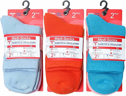Compression Diabetic Socks Womens, for Neuropathy Pain, Cotton Premium Non-Binding Crew&Ankle Socks 9-11(6Pairs)