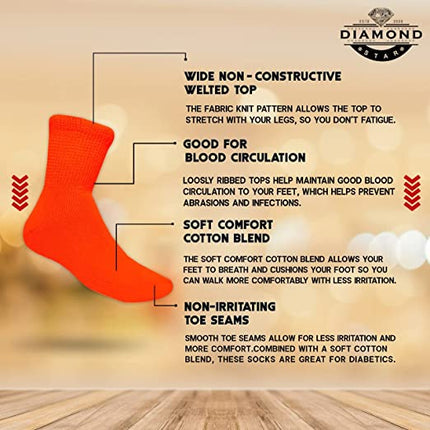 Compression Diabetic Socks Womens, for Neuropathy Pain, Cotton Premium Non-Binding Crew&Ankle Socks 9-11(6Pairs)
