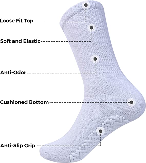 Diamond Star Anti Skid Socks Non Slip Non Binding with Grips Hospital Diabetic Crew Socks for Men Women (6 Pack Grey, Men 10-13 Shoe Size 7-12)