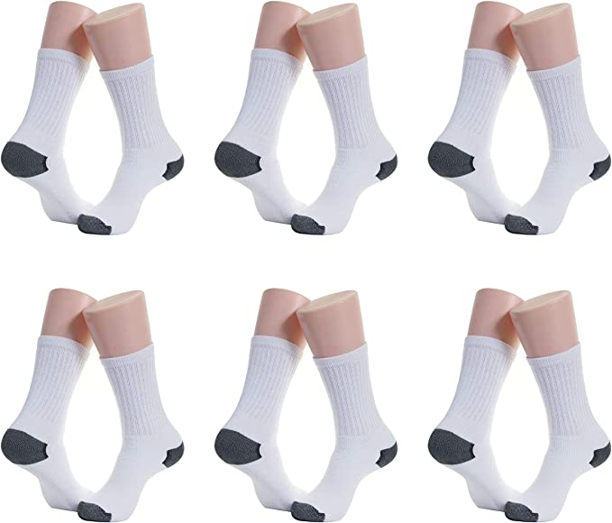 Men's 12 Pairs Sports Crew Socks Cotton Heel/Toe Athletic Socks