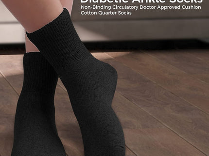 Diabetic Ankle Socks, Non-Binding Circulatory Doctor Approved Cushion Cotton Quarter Socks for Men’s Women’s 3,6,12 Pack