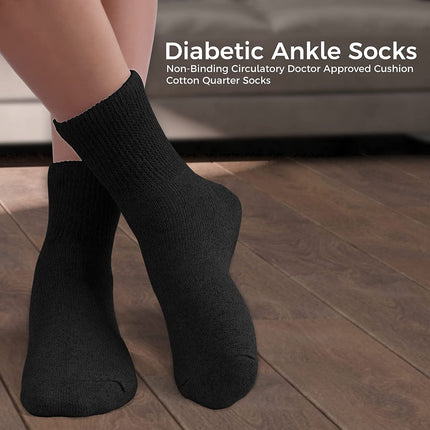 Diabetic Ankle Socks, Non-Binding Circulatory Doctor Approved Cushion Cotton Quarter Socks for Men’s Women’s 3,6,12 Pack