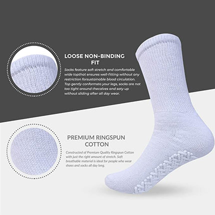 Diamond Star Anti Skid Socks Non Slip Non Binding with Grips Hospital Diabetic Crew Socks for Men Women (12 Pack Black, Men Women 9-11 Shoe Size 5-10)