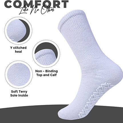 Diamond Star Anti Skid Socks Non Slip Non Binding with Grips Hospital Diabetic Crew Socks for Men Women (12 Pack Black, Men Women 9-11 Shoe Size 5-10)