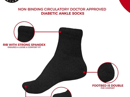 Diabetic Ankle Socks, Non-Binding Circulatory Doctor Approved Cushion Cotton Quarter Socks for Men’s Women’s 3,6,12 Pack