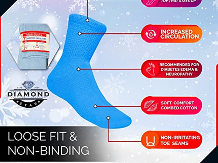 Compression Diabetic Socks Womens, for Neuropathy Pain, Cotton Premium Non-Binding Crew&Ankle Socks 9-11(6Pairs)