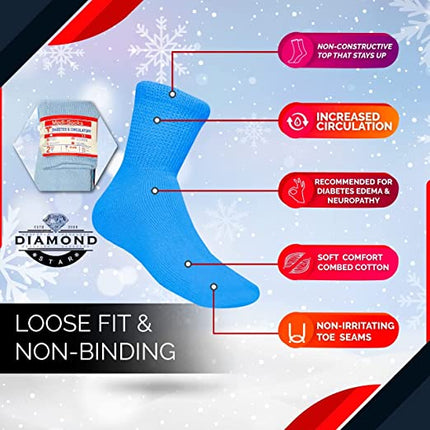 Compression Diabetic Socks Womens, for Neuropathy Pain, Cotton Premium Non-Binding Crew&Ankle Socks 9-11(6Pairs)