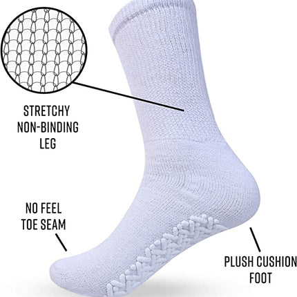 Diamond Star Anti Skid Socks Non Slip Non Binding with Grips Hospital Diabetic Crew Socks for Men Women (12 Pack Black, Men Women 9-11 Shoe Size 5-10)