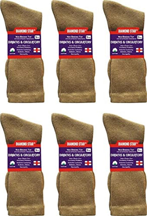 Diabetic Socks For Men Women Non-Binding Doctor Approved Diabetic Crew Socks Khaki/Beige 12 Pairs