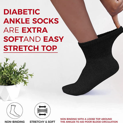 Diabetic Ankle Socks, Non-Binding Circulatory Doctor Approved Cushion Cotton Quarter Socks for Men’s Women’s 3,6,12 Pack