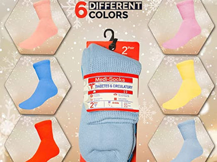 Compression Diabetic Socks Womens, for Neuropathy Pain, Cotton Premium Non-Binding Crew&Ankle Socks 9-11(6Pairs)