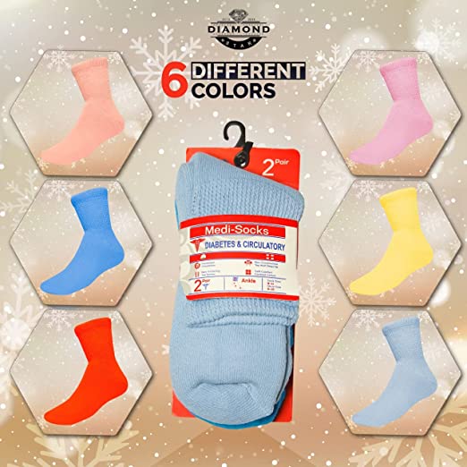 Compression Diabetic Socks Womens, for Neuropathy Pain, Cotton Premium Non-Binding Crew&Ankle Socks 9-11(6Pairs)
