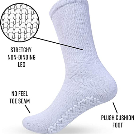 Diamond Star Anti Skid Socks Non Slip Non Binding with Grips Hospital Diabetic Crew Socks for Men Women (6 Pack Grey, Men 10-13 Shoe Size 7-12)