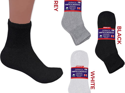 Diabetic Ankle Socks, Non-Binding Circulatory Doctor Approved Cushion Cotton Quarter Socks for Men’s Women’s 3,6,12 Pack