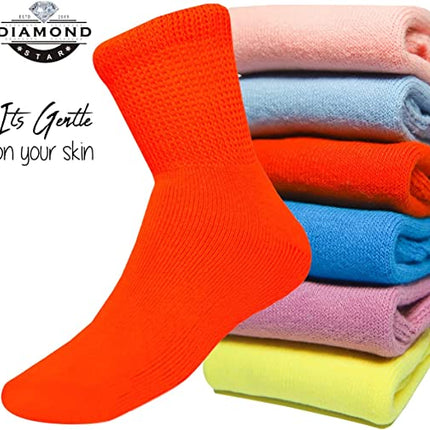 Compression Diabetic Socks Womens, for Neuropathy Pain, Cotton Premium Non-Binding Crew&Ankle Socks 9-11(6Pairs)